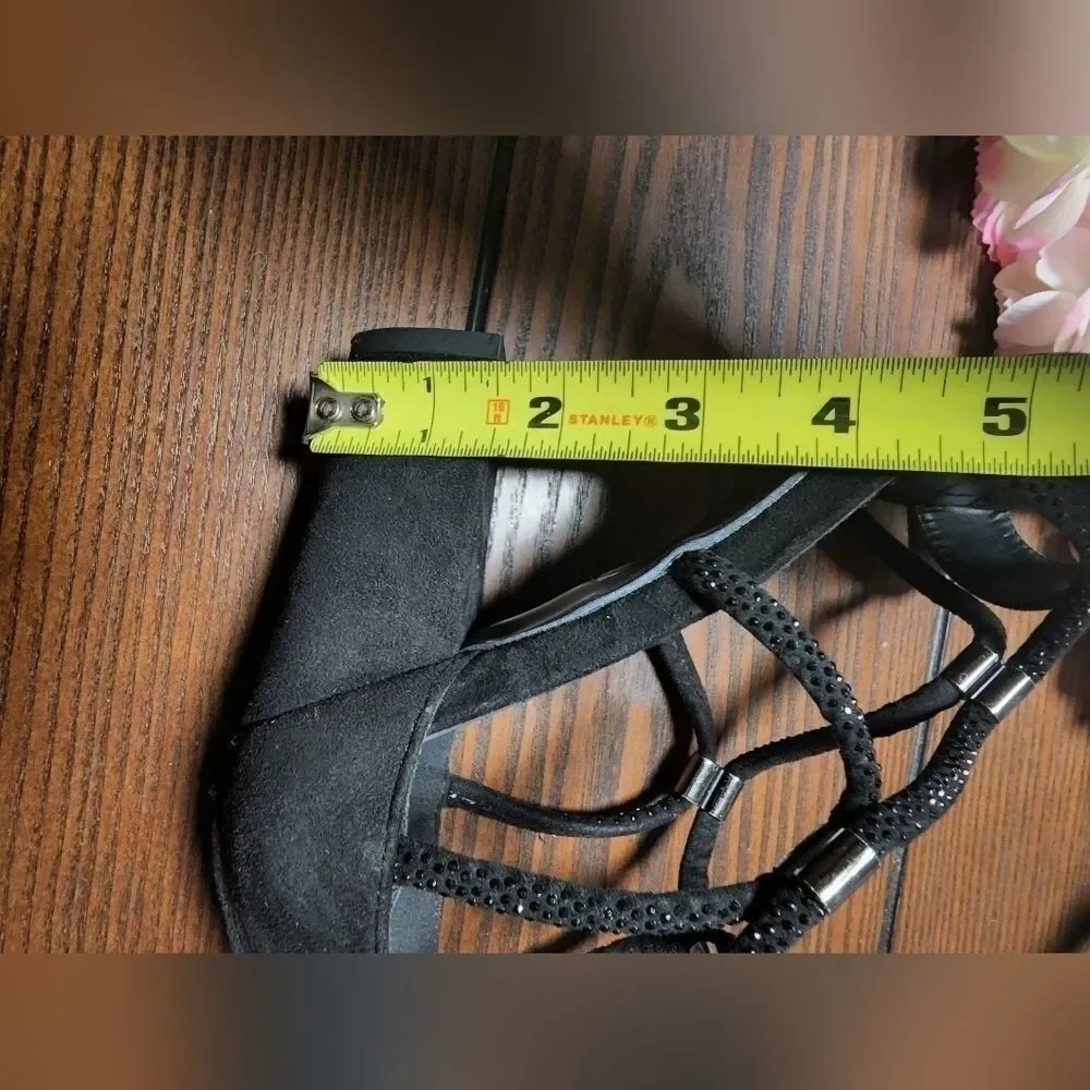 Bella Hanna Black Round Open Toe Chunky Heeled Sandals Size 8